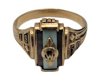 10k Gold Nowak 1950 Class Ring w/ Mother of Pearl Inlay

Sz 6.5

Hallmark: Noawk / 10k

Weight: 4.19 Grams

Estimated Melt Value: $146.64&nbsp; as of (12/24/2024)

Buyer is responsible to pay for Shipping and Ins (See Shipping Details)&nbsp;