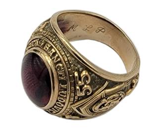 10k Class Ring Red Gemstone
Sz 7.5
Hallmark: 10k / Initials MLS&nbsp;
Weight&nbsp; 11.14 (includes stone)
Estimated Melt Value: $393.18&nbsp; as of (12/26/2024)
Buyer is responsible to pay for Shipping and Ins (See Shipping Details)