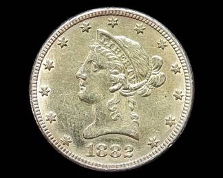 1882 Liberty Head $10 Gold Coin &nbsp;

Weight 16.72&nbsp;grams&nbsp;&nbsp;

Estimated Melt Value: $1277.38&nbsp;as of (1/4/25)

Buyer is responsible to pay for Shipping and Ins (See Shipping Details)