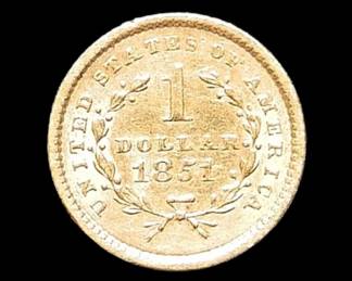 1851 $1 Liberty Gold Coin

Weight 1.67&nbsp;grams&nbsp;&nbsp;

Estimated Melt Value: $127.82&nbsp;as of (1/4/25)

Buyer is responsible to pay for Shipping and Ins (See Shipping Details)