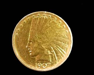 1907 Indian Head $10 Gold Coin

Weight 16.68 grams&nbsp;&nbsp;

Estimated Melt Value: $1297.65 as of (1/4/25)

Buyer is responsible to pay for Shipping and Ins (See Shipping Details)