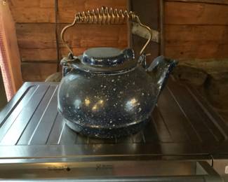 Blue cast iron kettle 