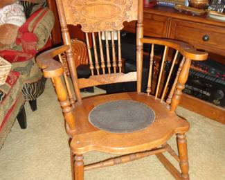 Antique Oak Press Back Rocker