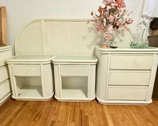 Pencil Reed White Bedroom set, Dresser, 2 night stands, headboard, mirror 1 sm dresser