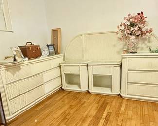 Pencil Reed White Bedroom set, Dresser, 2 night stands, headboard, mirror 1 sm dresser