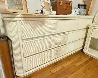 Pencil Reed White Bedroom set, Dresser, 2 night stands, headboard, mirror 1 sm dresser