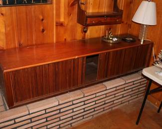 Extra Long Mid-Century Record Cabinet with Tambour Doors
