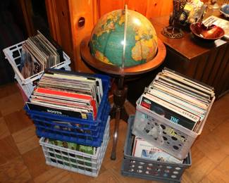 Large Collection of LP Records & Light-up Globe