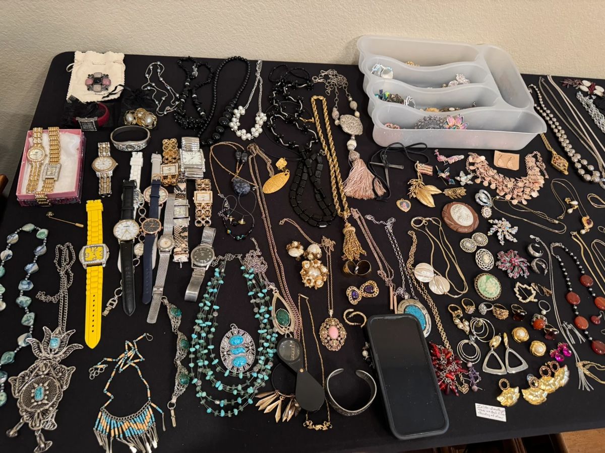 Hundreds of beautiful pieces of jewelry, including 18K gold, sterling silver and turquoise.