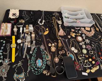 Hundreds of beautiful pieces of jewelry, including 18K gold, sterling silver and turquoise.