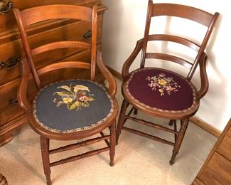 Antique 19th Century Victorian Needlepoint Ladderback Chairs