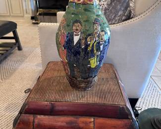 Basket trunk and pottery vase
