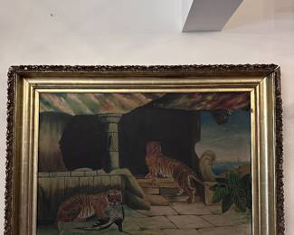 Antique painting of tigers