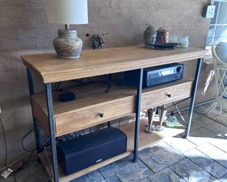 Wood and metal serving table