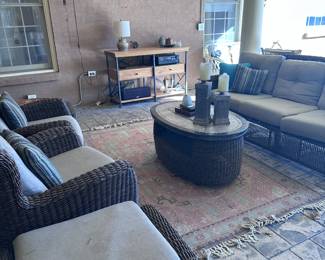 Rattan and linen patio furniture