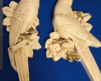 Vintage chalkware parrot wall hangings