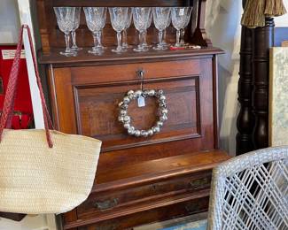 Antique drop front secretary desk or bar cabinet