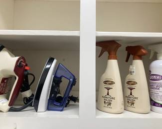 Irons and cleaning supplies