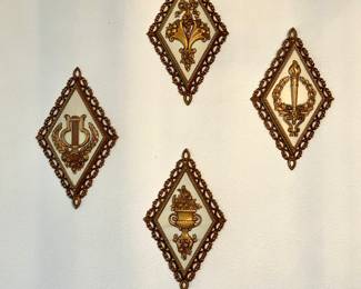 Vintage 1971 Homco Gold Plastic Wall Plaques Set of 4 Mid Century Wall Decor Gold Bronze Wall Art Diamond Shape