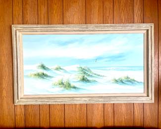 Original Oil_on_Canvas by Neil Adamson Painting Beach Grassy Dunes and Seagulls 