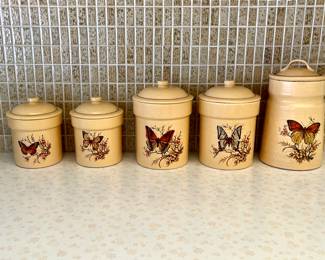 Treasure Craft USA 1970's Butterfly Canister Set 