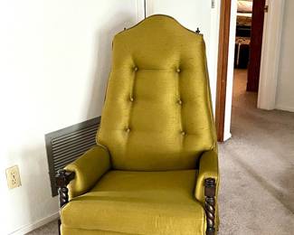 Vtg. 70's Olive Green Tufted High Back Chair