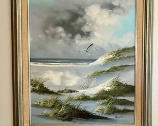 Original Art on Canvas, Sand Dunes and A Seagull Oil Painting, Winston, Coastal Beach