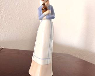 Vintage Porcelain Girl Holding a Jar w/ Lid Figure Statue