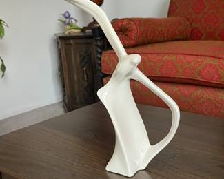 Seagull In Flight Sculpture White Glossy Ceramic Vintage MCM