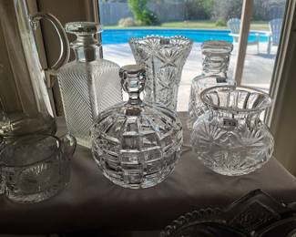 Beautiful, covered bowl, decanters, vases