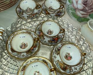 Set of antique Rosenthal china "Watteau" cups & saucers