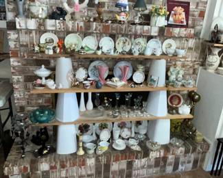 Shelves FULL of porcelain & glassware of every type!