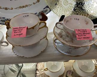 Haviland Limoges double-handled bouillon cups & saucers
