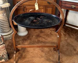 Very unique serving table w/ hand painted tray!
