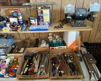 bench grinder and hand tools