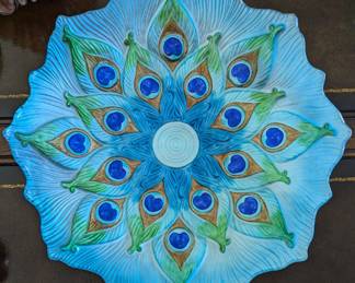 Peacock Feathers Glass Centerpiece