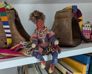Antique Wood Stirrups from Guatemala, Vintage Caribbean Spirit Doll, Mayan Allmolonza Cinta (Hair Wrap)