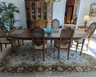 Formal Dining Room Table and Caned Chairs (6), 100% Handspun New Zealand Wool Rug