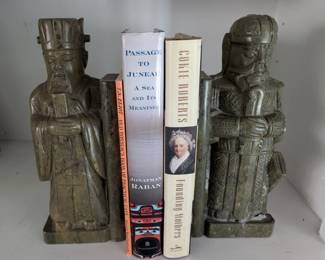 Asian Soapstone Scholar and Soldier Figure Bookends