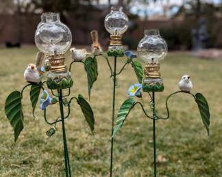Vintage Mini Oil Lamp Bird Sitting on a Branch