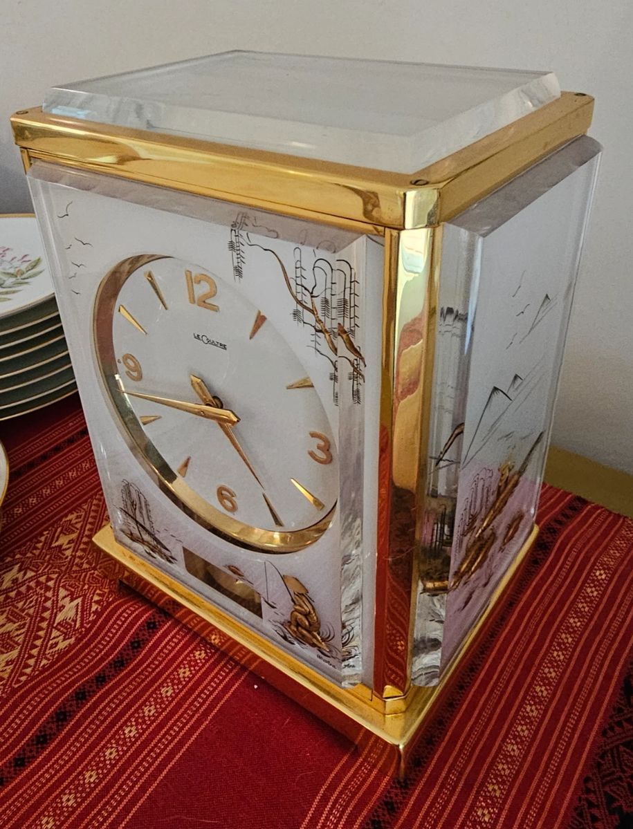Jaeger LeCoultre Marina Lucite Atmos Clock with chinoiserie design. 