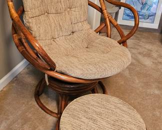 Vintage Rattan Papasan Chair with Ottoman
