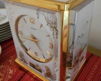 Jaeger LeCoultre Marina Lucite Atmos Clock with chinoiserie design. 