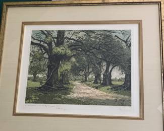Josef Eidenberger Aquatint companion piece  to Sacred Heart of Grand Coteau.  This is the rarer Oak Alley found on the grounds.  Double signed