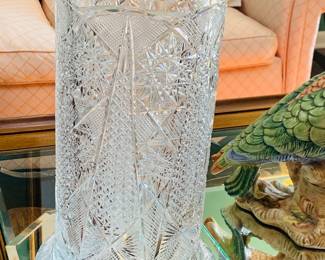 18” tall American Brillant cut crystal “umbrella stand” vase
