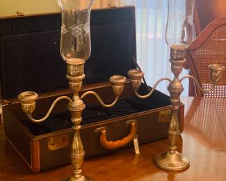 Sterling silver candelabras converts with glass globes