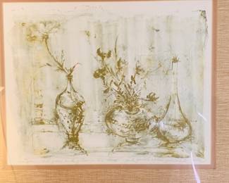 Edna Hibel's signed lithograph and pastels "Three Vases" catalogue no 23