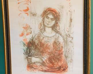 signed Edna Hibel large lithograph "Babs with Flowers"