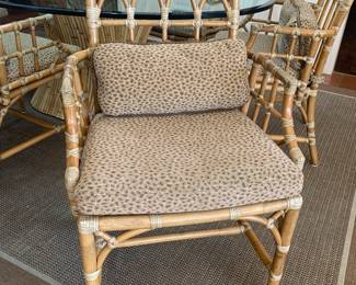 set of six McGuire rattan dining chairs with "Cathedral" backs