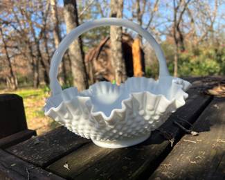 This is a beautiful vintage milk, glass hobnail, large basket!